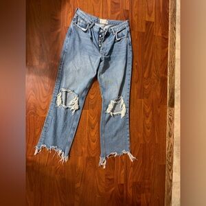 We The Free Light Blue Distressed Straight Leg Jeans